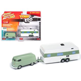 1/64 (JOHNNY LIGHTNING)  1965 VW TYPE 2 TRANSPORTER WİTH VİNTAGE HOUSE TRAİLER
